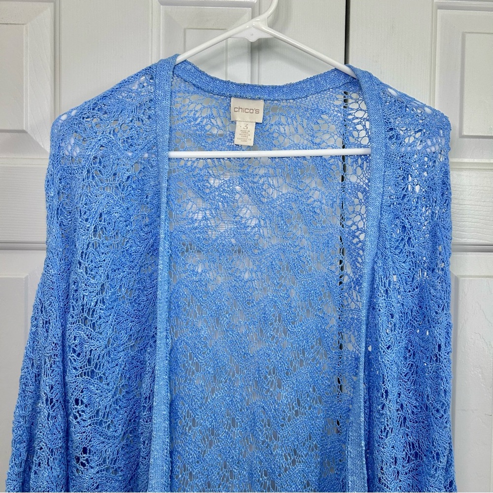 Chico's Linen & Cotton Blend Open Knit Drape Front Drop Shoulder Cardigan Sz XL - Picture 2 of 16
